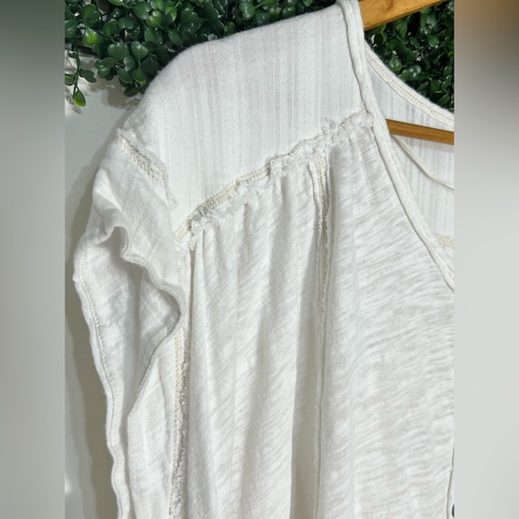 Free People Aster Henley Oversized Boho White Short Sleeved Top Medium - Picture 4 of 13